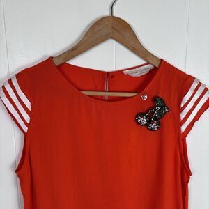 Roberta Biagi Vermillion‎ Orange Cap Sleeve Top With Rhinestone Embellishment